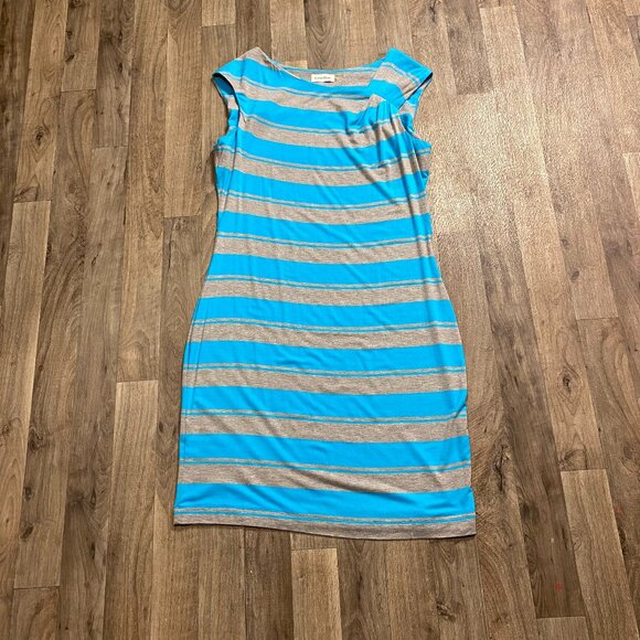 Calvin Klein Blue Gray Striped Soft Sheath Dress Size 12 - Picture 1 of 6